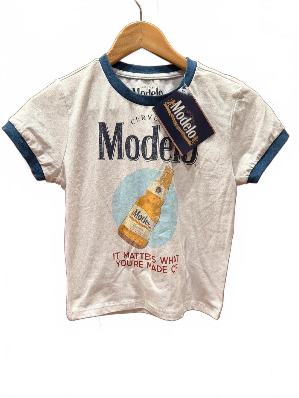 NWT Modelo Crop Top Baby Tee Ringer Tshirt White Womens Medium Retro Streetwear